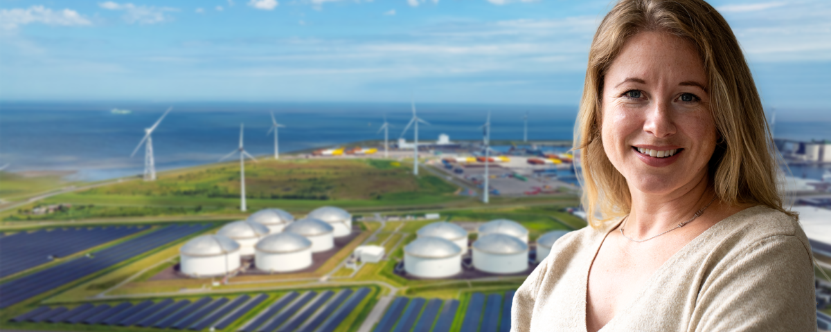 Kollage med Linnea och bild över vindkraftverk, biogasanläggning och solpark