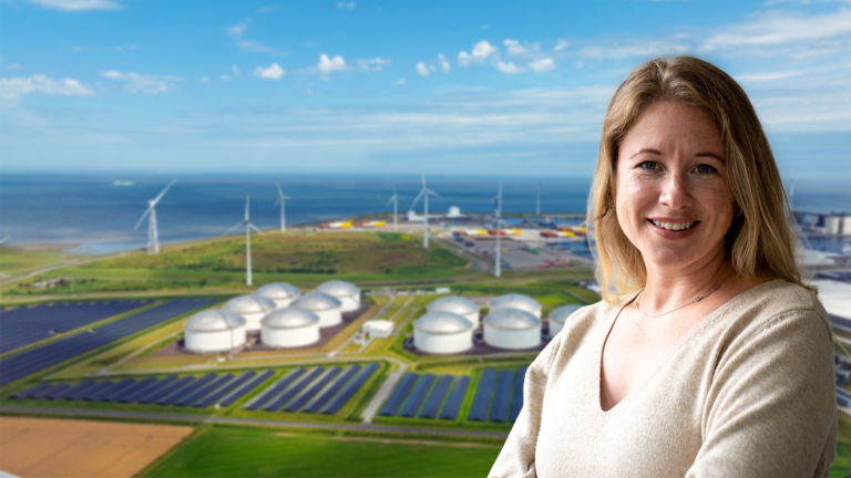 Kollage med Linnea och bild över vindkraftverk, biogasanläggning och solpark